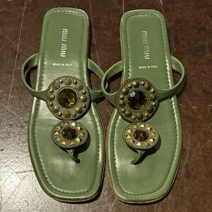 Miu Miu Green Studded Sandals